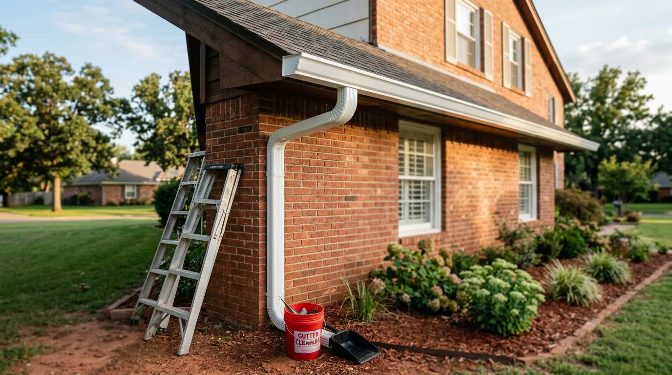 New gutters installed along the roofline of a residential home